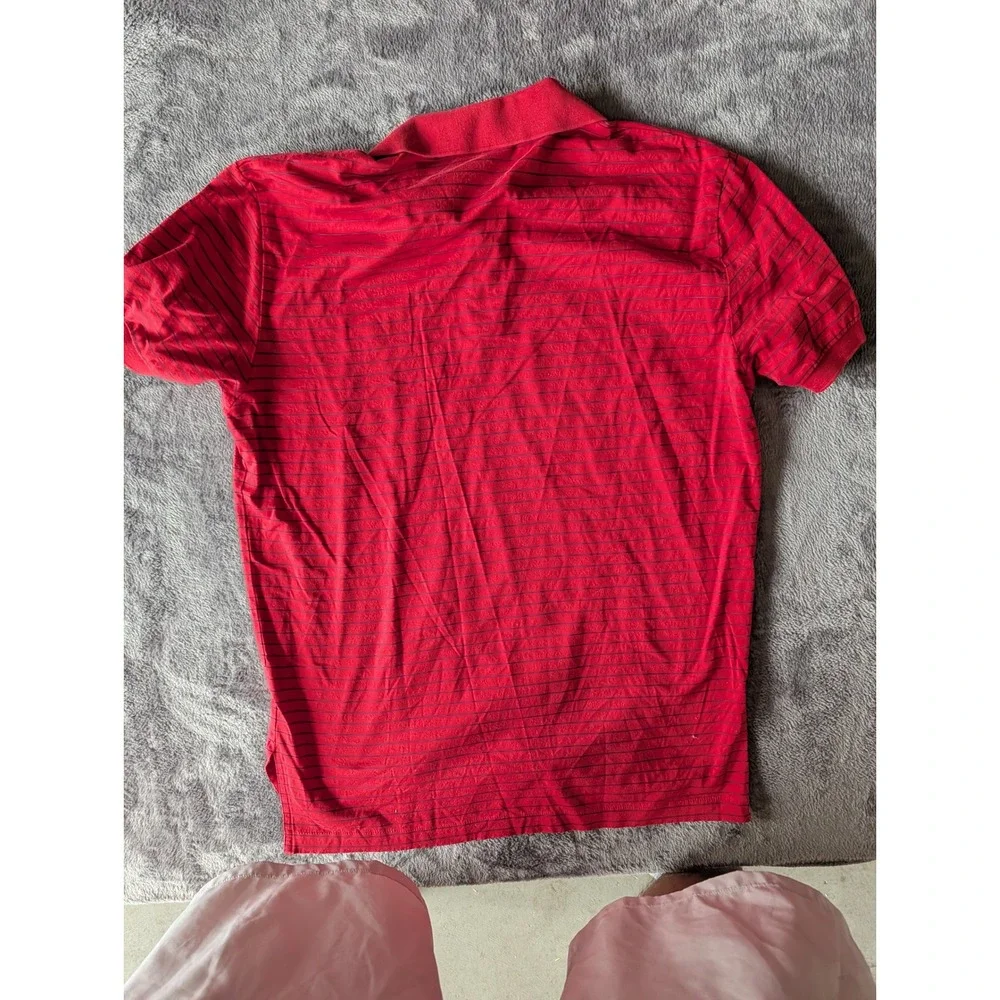 Polo Ralph Lauren Mens Red Striped Pima Cotton Short Sleeve Polo Shirt Size M